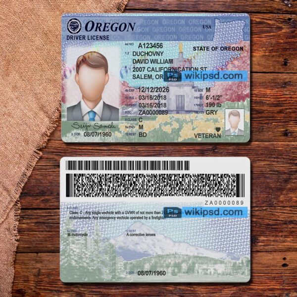 Oregon driving license template psd