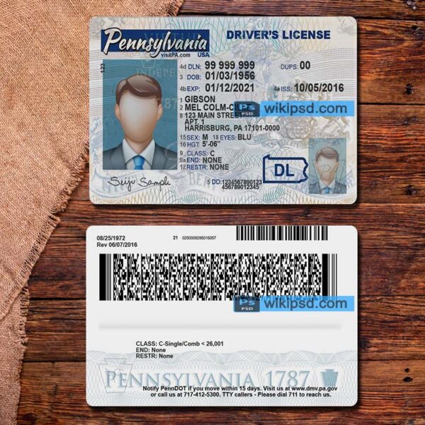 Pennsylvania driving license template psd