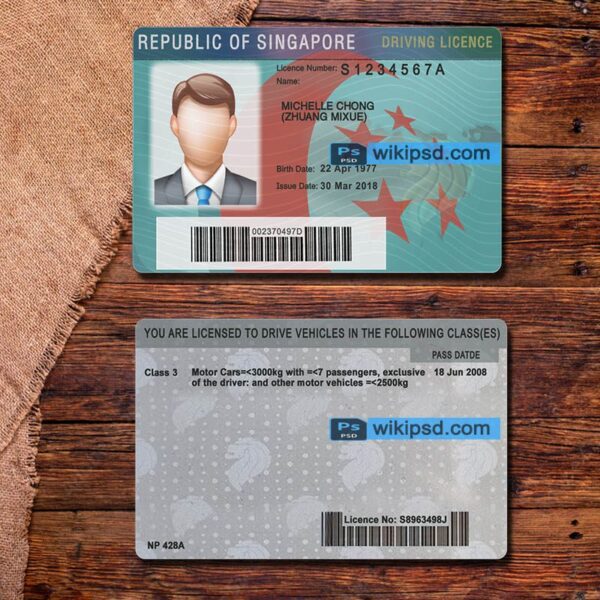 Singapore driving license template psd