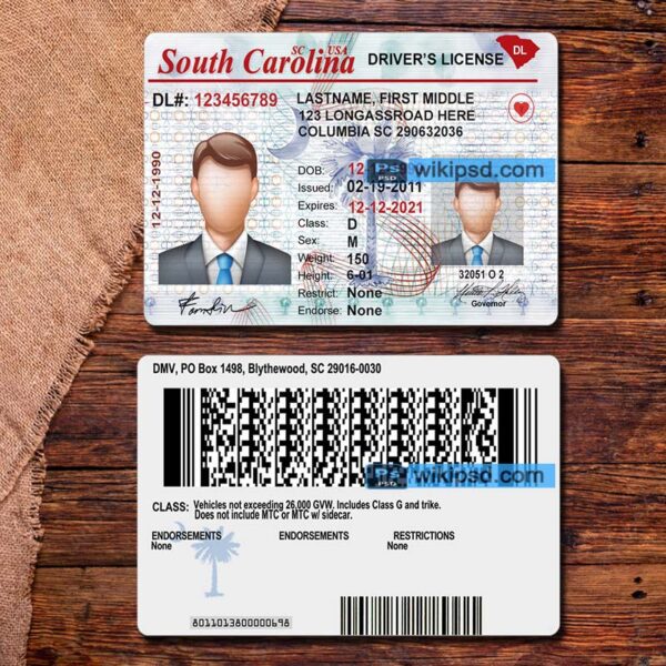 South Carolina driving license template psd (V2)