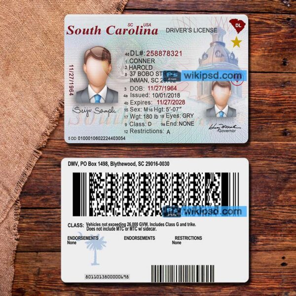 South Carolina driving license template psd (V1)