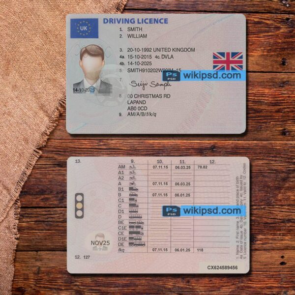 UK driving license template psd