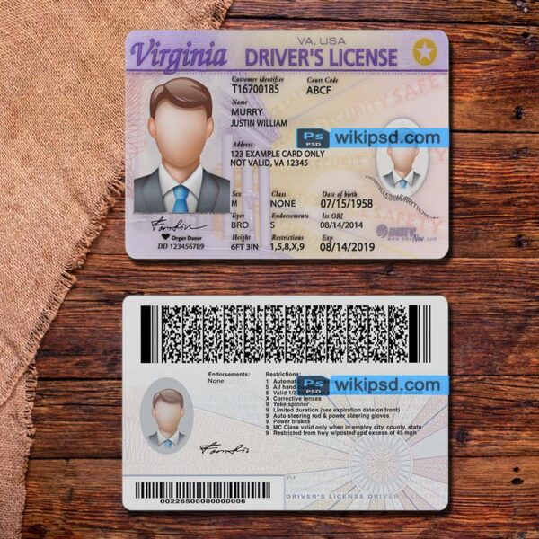 Virginia driving license template psd