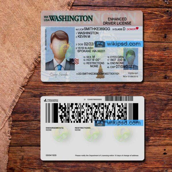 Washington driving license template psd