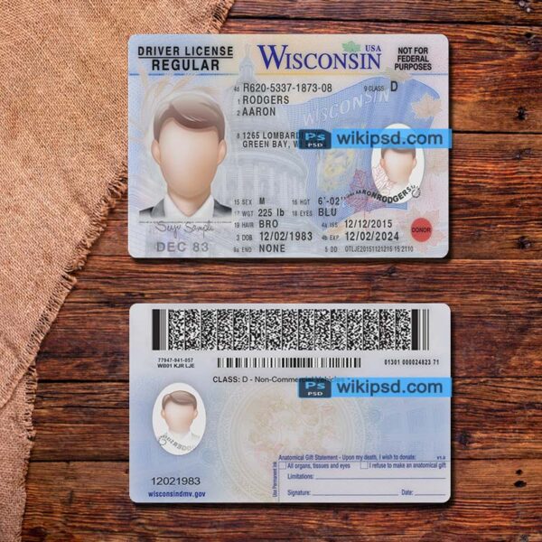 Wisconsin driving license template psd