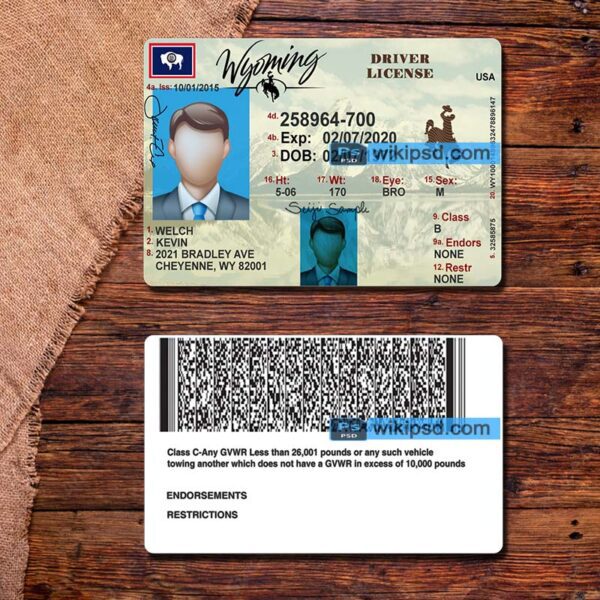 Wyoming driving license template psd